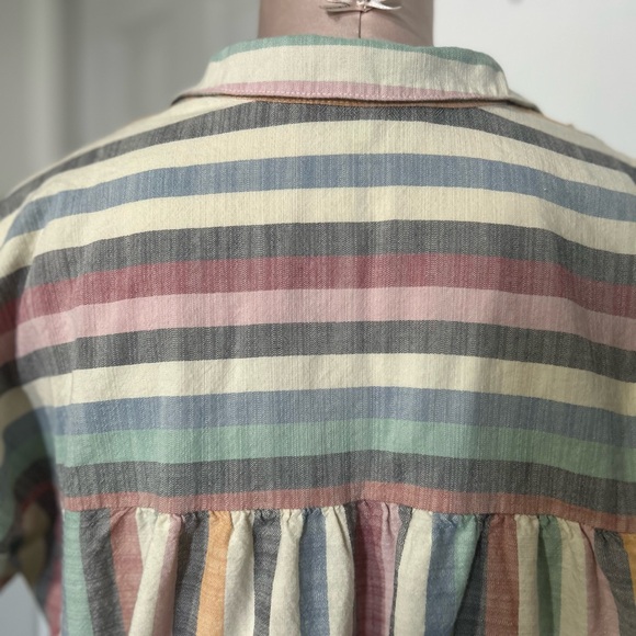 Madewell short sleeves button down top blouse rainbow stripe size M - Picture 8 of 13
